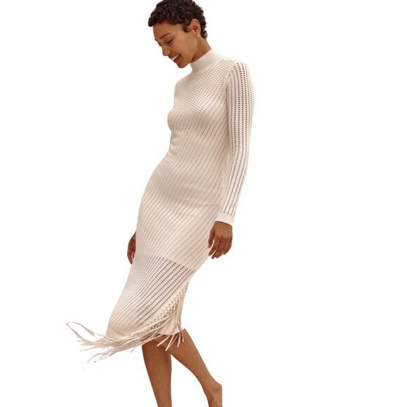 Jonathan Simkhai Eyelet Fringe Knit Midi Dress – Size M (Fits XS/S) – Excellent - Picture 1 of 7